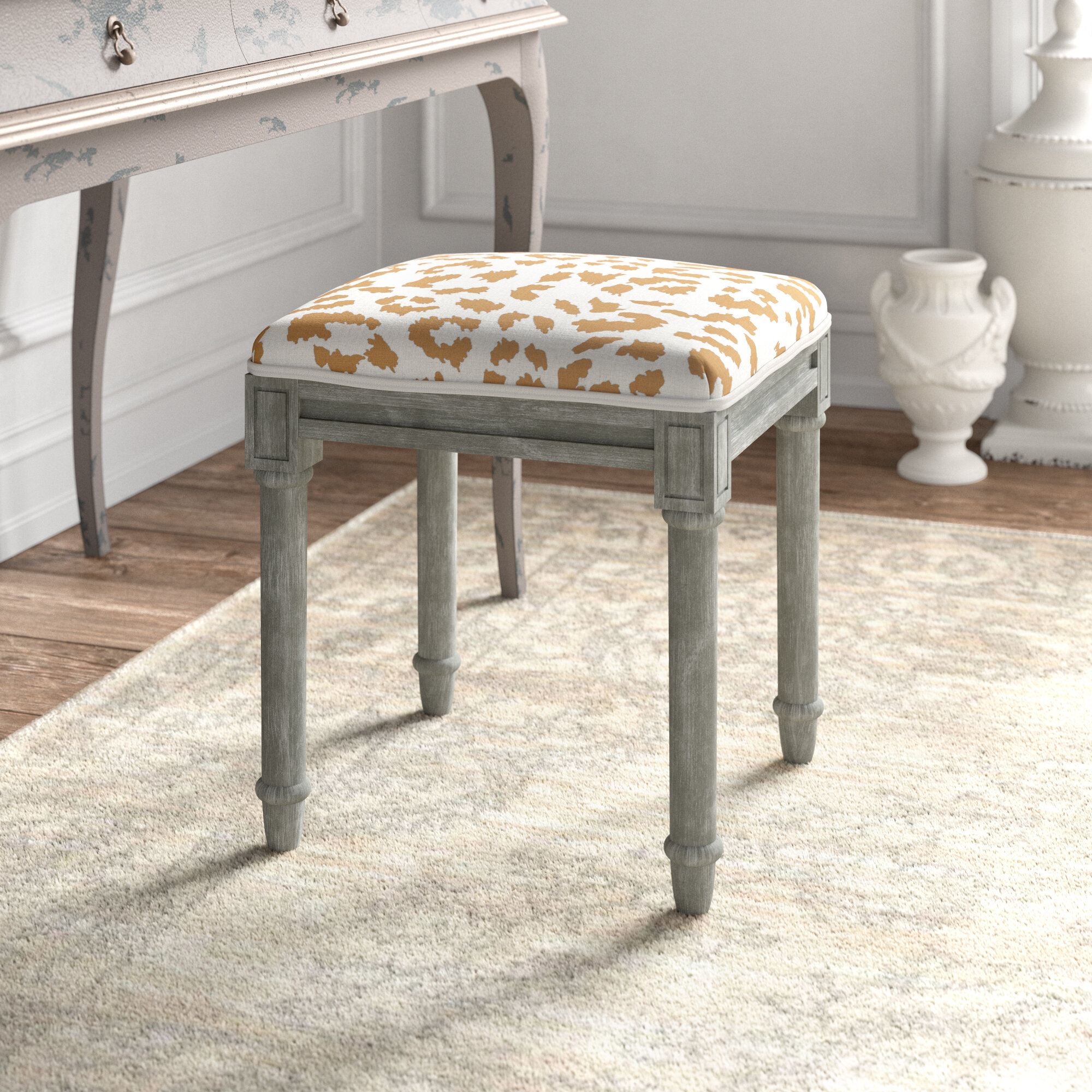 Kelly Clarkson Home Warrick Leopard Pattern Solid Wood Vanity Stool Wayfair