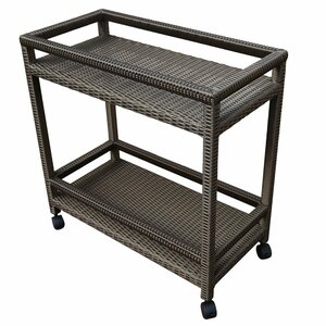 Outdoor Wicker Bar Cart with Shelves and Wheels