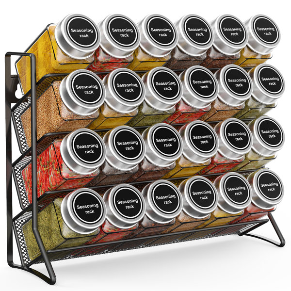 Prep & Savour 2 Pack 4 Tier Metal Spice Rack Freestanding& Wall Mount Organizer For 24 Spice Jars For Kitchen (Black) | Wayfair 2... 