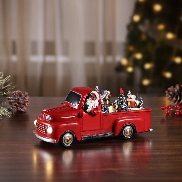 KINDD Christmas Vintage Red Truck Antique Handcrafted Car Model Decoration for Christmas Tabletop Ornament Pick-Up Die Cast Collectible Toy Truck