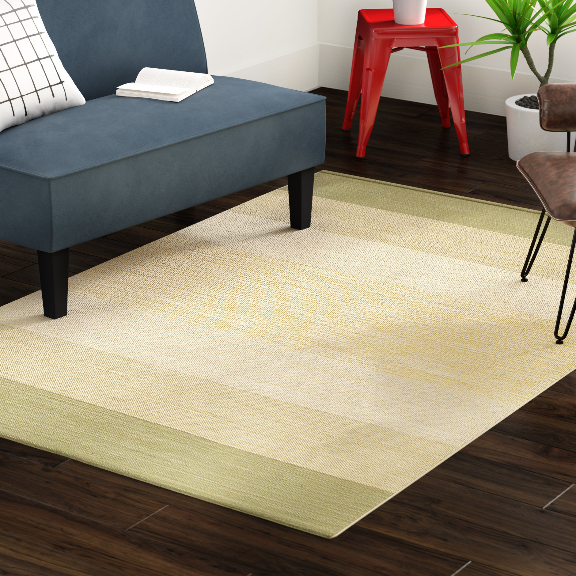 Mercury Row Crisler Parchment Hand Woven Cotton Striped Area Rug