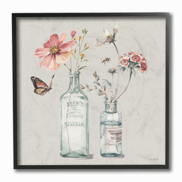 Ophelia Co Flower Jar Butterfly Bee Painting Graphic Art On