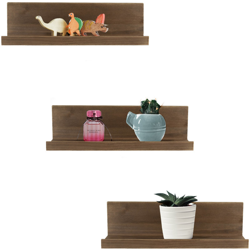 Gracie Oaks Set Of 3 Floating Shelves Wall Mounted Rustic Wood Great For Home Office Bedroom Bathroom Living Room Kitchen Decorative 14 Inch Brown Wayfair Ca Rustic Wood Wall Shelves