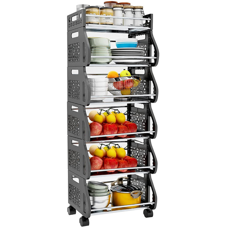 6 Tier Fruit Vegetable Storage Basket, Stackable Snack Vegetable Onion  Potato Storage Rolling Cart With Wheels, Metal Stand Produce Organizer Rack  Bin ...