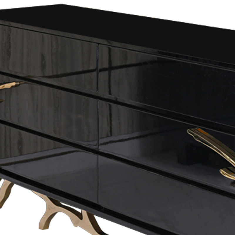 Benjara 6 Drawer Wooden Dresser With Metal Legs And Accents Black And Gold Wayfair