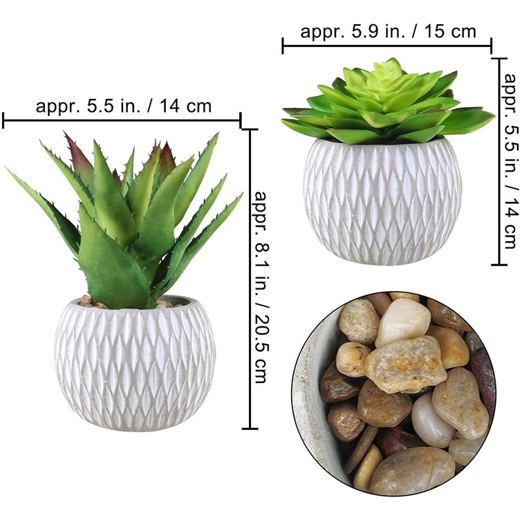 15cm Ceramic Pebble White Planter with Artificial Succulent Plant