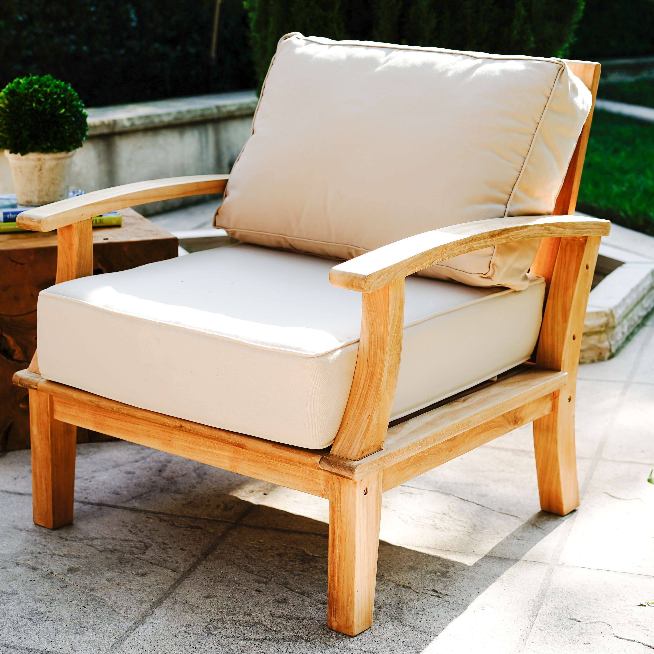 Rosecliff Heights Galvan Outdoor Teak Patio Chair With Cushion Wayfair