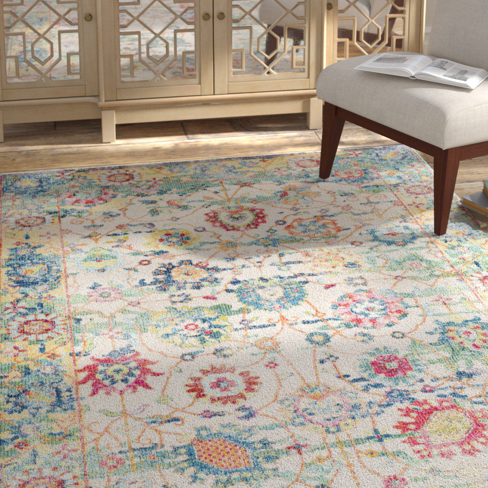 Tillamook Silk Vintage Fl Sky Blue Bright Area Rug