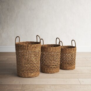 Woven Pine with Handle Hand-Made Wooden Basket Set Five 