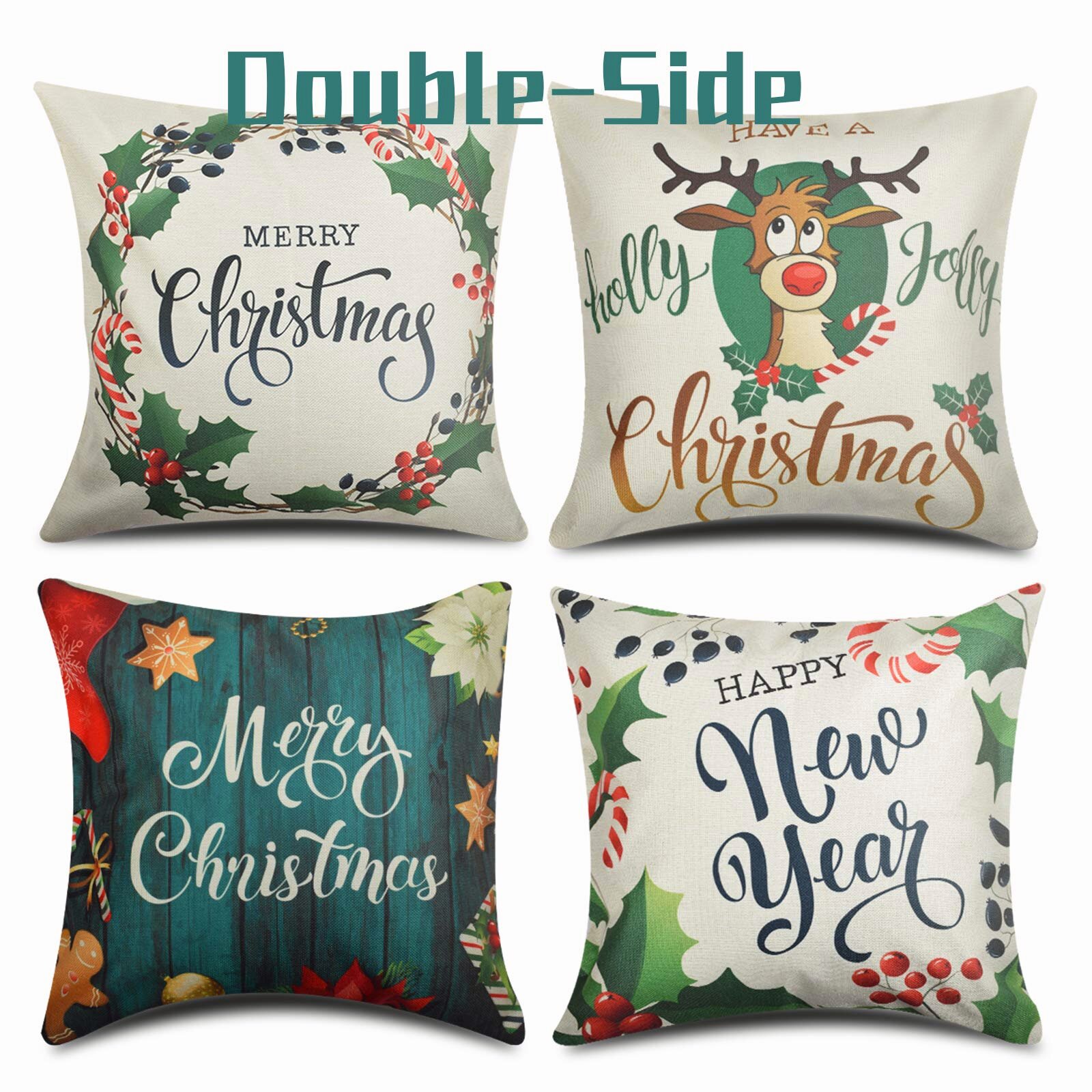 Christmas Decorations Farmhouse Decor Christmas Throw Pillow18 x 18 Inch Winter Holiday Rustic Farmhouse Linen Cushion Case for Sofa Couch Nature Christmas Pillows Merry Christmas Pillow Cover