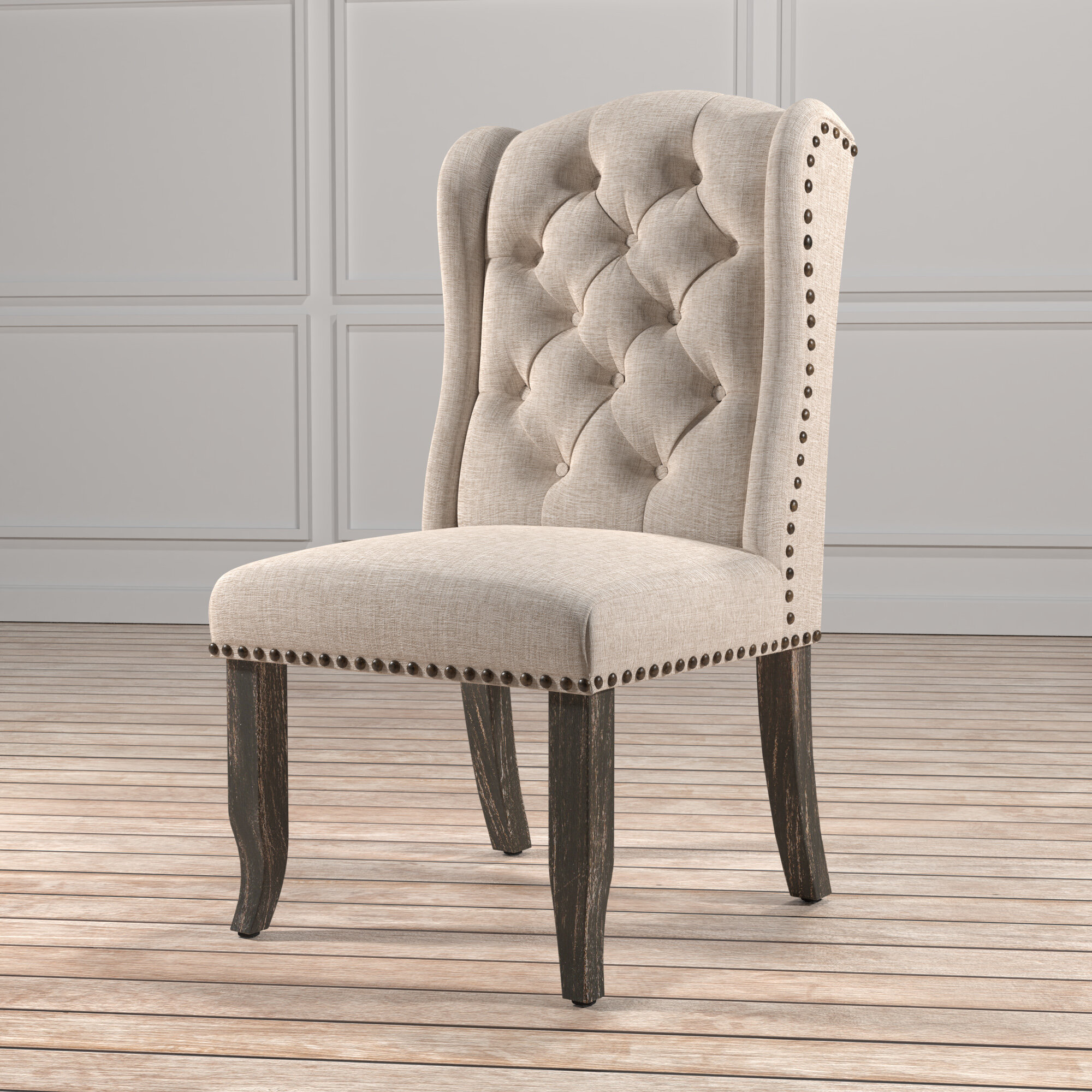 Calila Tufted Upholstered Wingback Side Chair In Beige Reviews