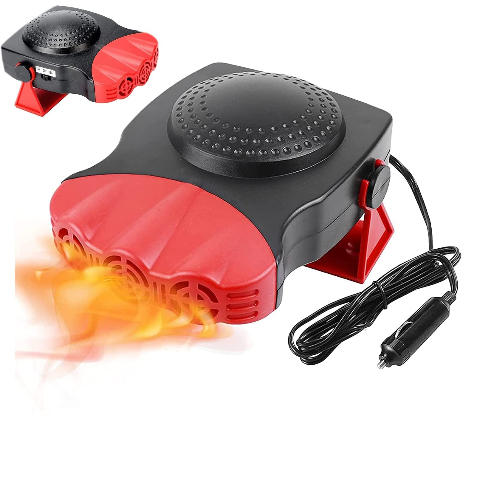 12V Car Heater 150W Portable Fan Heater & Cooler Defrost Defogger Space Automobile 3-Outlet Plug Adjustable Thermostat 