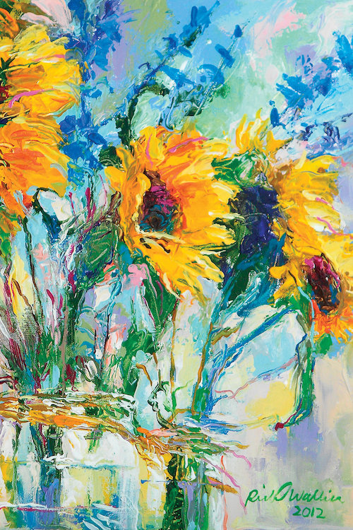 August Grove Sunflowers In Glass Bottles Painting Print On Wrapped