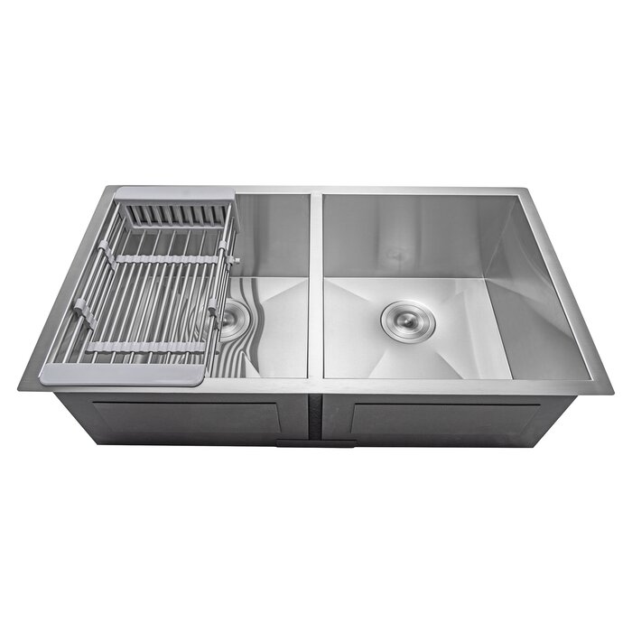 33 X 22 Undermount Stainless Steel Double Bowl 50 50 Kitchen Sink W Adjustable Tray And Drain Strainer Kit