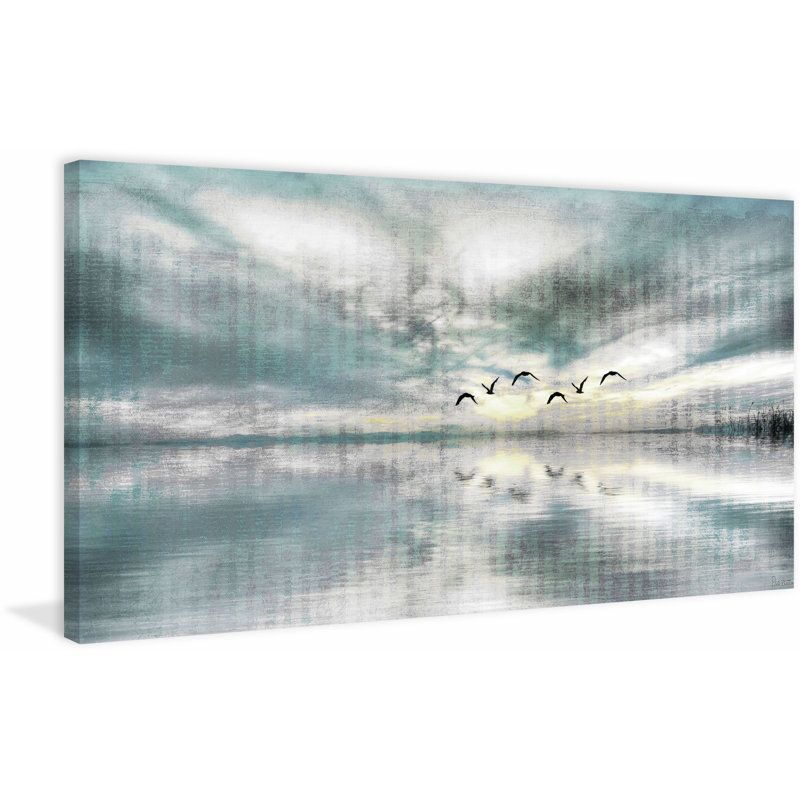 Birds Skylight By Parvez Taj Wrapped Canvas Acrylic Painting