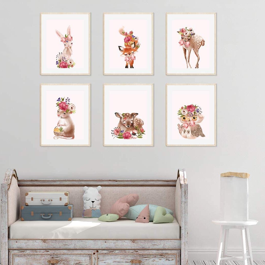 Harriet Bee Creagh Floral Roses Forest Animal Rabbit Fox Deer Owl 6 ...