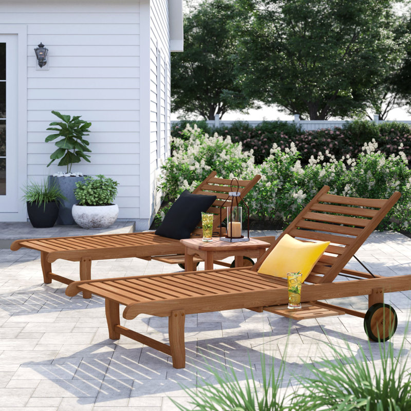 Sol 72 Outdoor Brighton 2 Piece Reclining Teak Chaise Lounge With