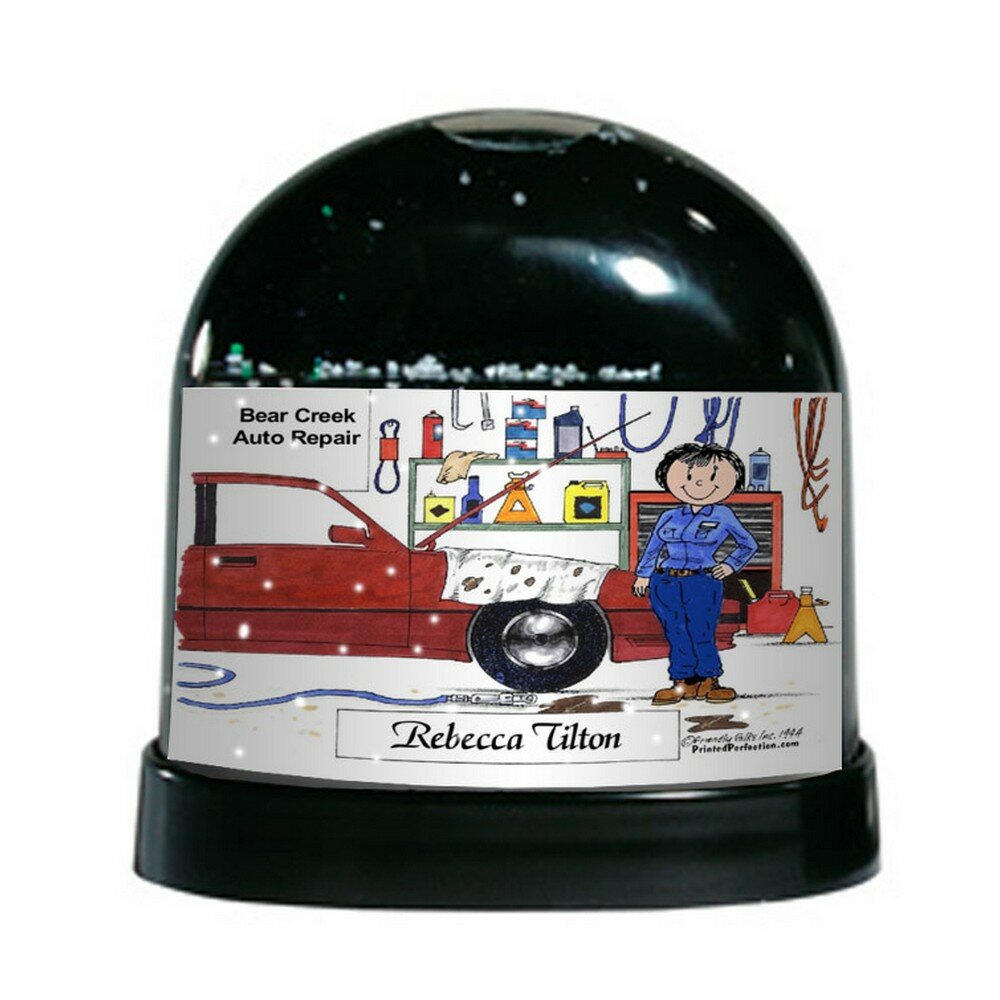 The Holiday Aisle Friendly Folks Cartoon Caricature Female Auto Mechanic Snow Globe Wayfair