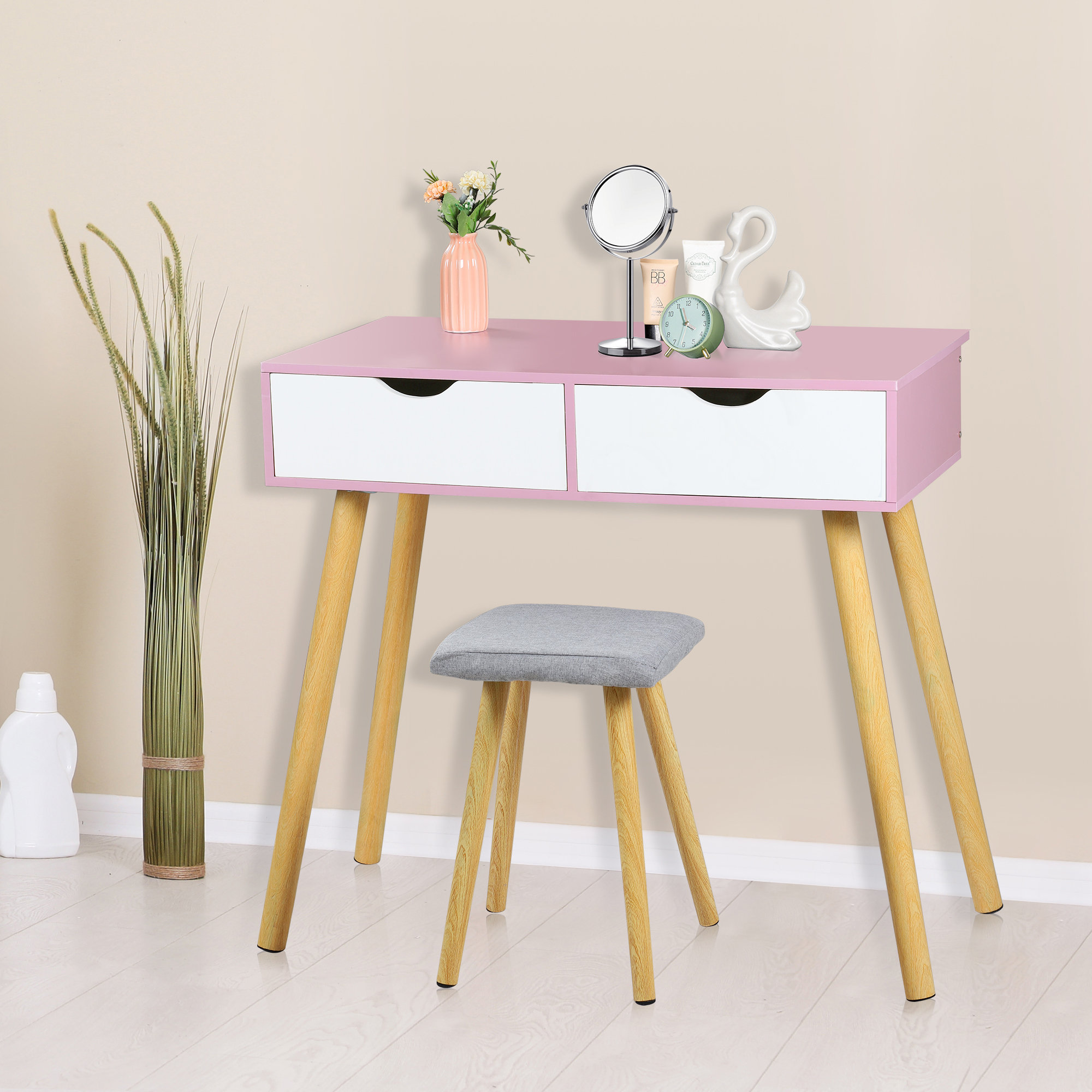 Corrigan Studio® Solid Wood Vanity Set with Stool Wayfair