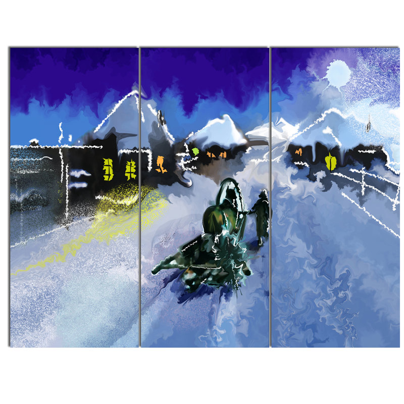 Designart Winter Road And Night Sky 3 Piece Wall Art On Wrapped
