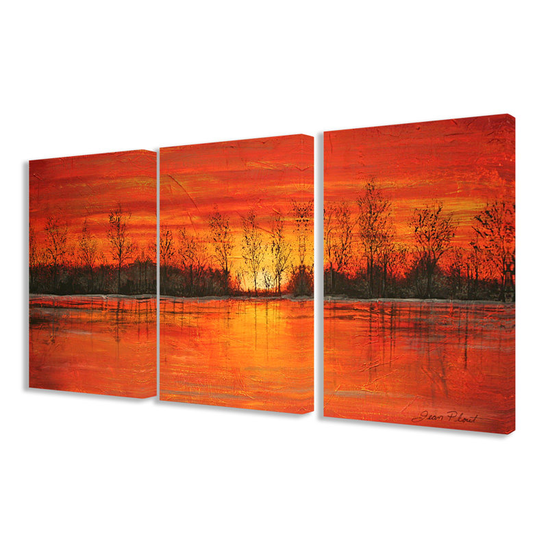 Stupell Industries Autumn Sunset 3 Piece Triptych Painting Print