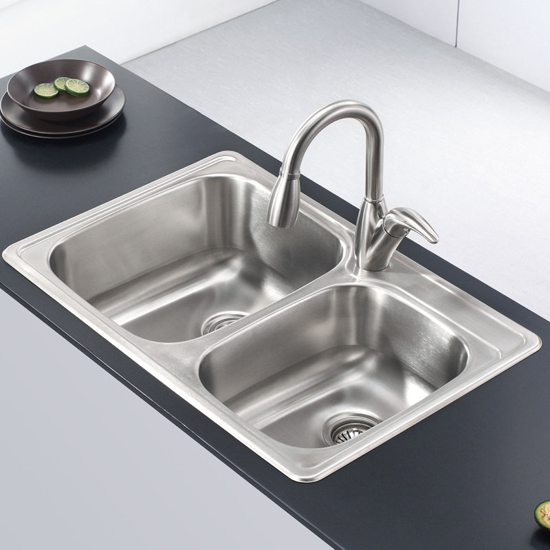 Stainless Steel 33" L x 22" W Double Basin Drop-In Kitchen ...