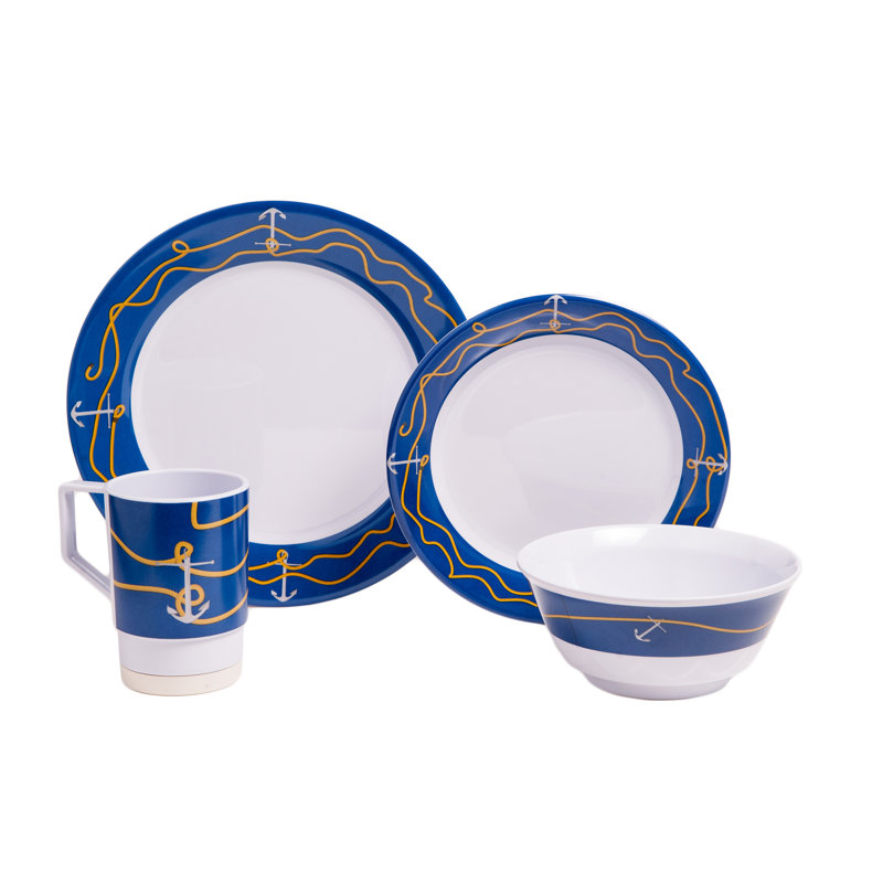 Breakwater Bay Dorado Anchorline Melamine 16 Piece Dinnerware Set Service For 4 Wayfair
