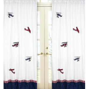 Vintage Aviator Graphic Print & Text Semi-Sheer Rod pocket Curtain Panels (Set of 2)