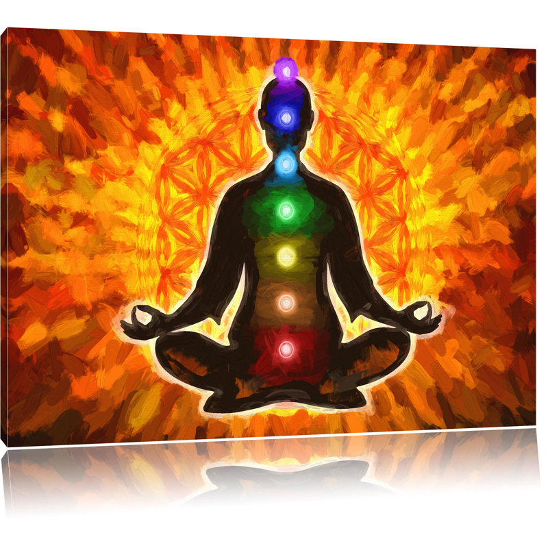 East Urban Home Meditation With 7 Chakras Painting Print On Canvas