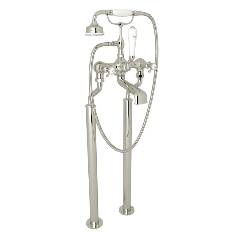 Perrin Rowe Edwardian Triple Handle Floor Mounted Clawfoot Tub Faucet Trim With Diverter And Handshower Wayfair
