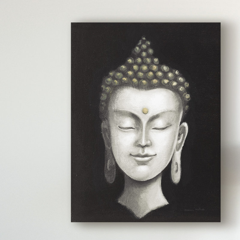 East Urban Home Serene Buddha I White Gold Acrylic Painting