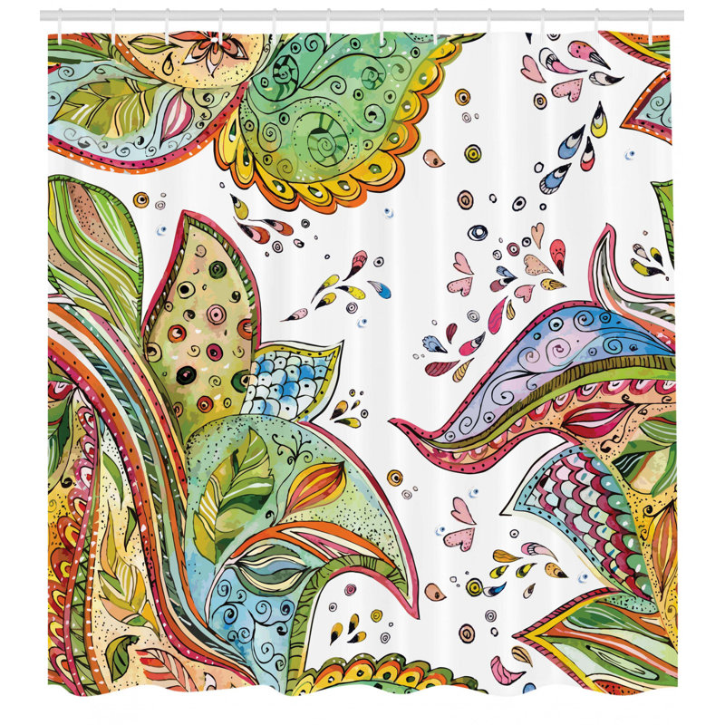 East Urban Home Paisley Leaves Flowers Hearts Shower Curtain Set