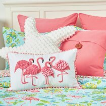 Pink Flamingo Wool Needlepoint & Velvet Accent Pillow 11 Square Bird Silhouette