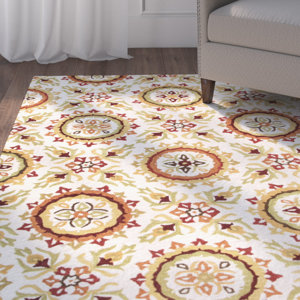 Bellbrook Hand-Tufted Contemporary Ivory/Orange Area Rug