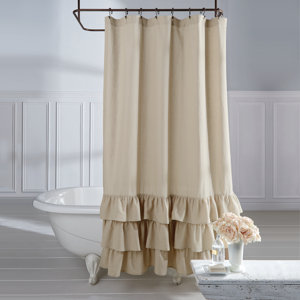 Stephania Vintage Ruffle Linen Shower Curtain