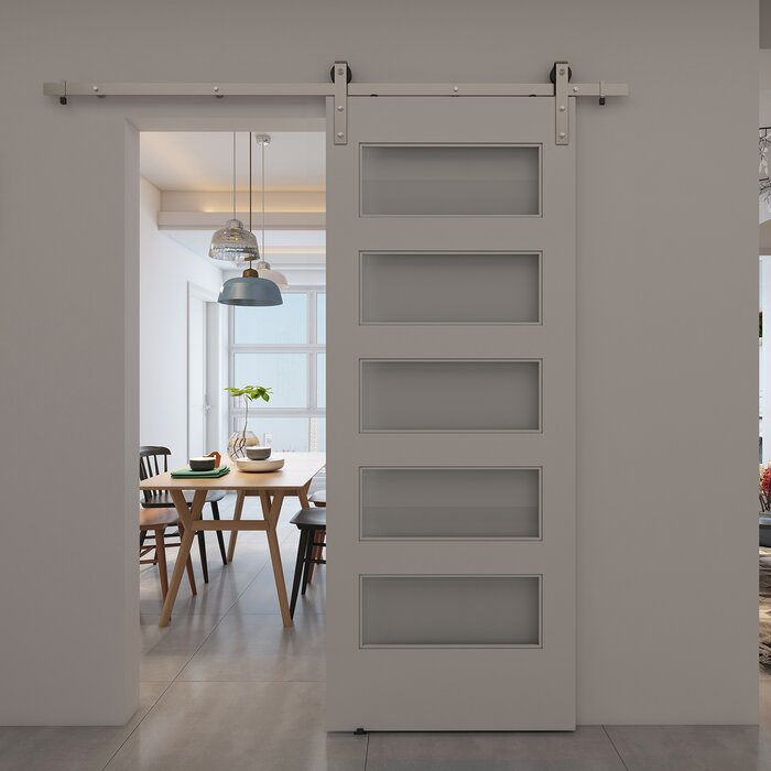 Glass Engineered Veneer And Glass Unfinished Barn Door Without Installation Hardware Kit