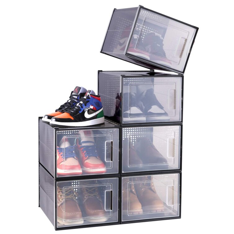 Plastic Shoes Boots Storage Box  Clear Stackable Foldable Organiser Shoe Bag New