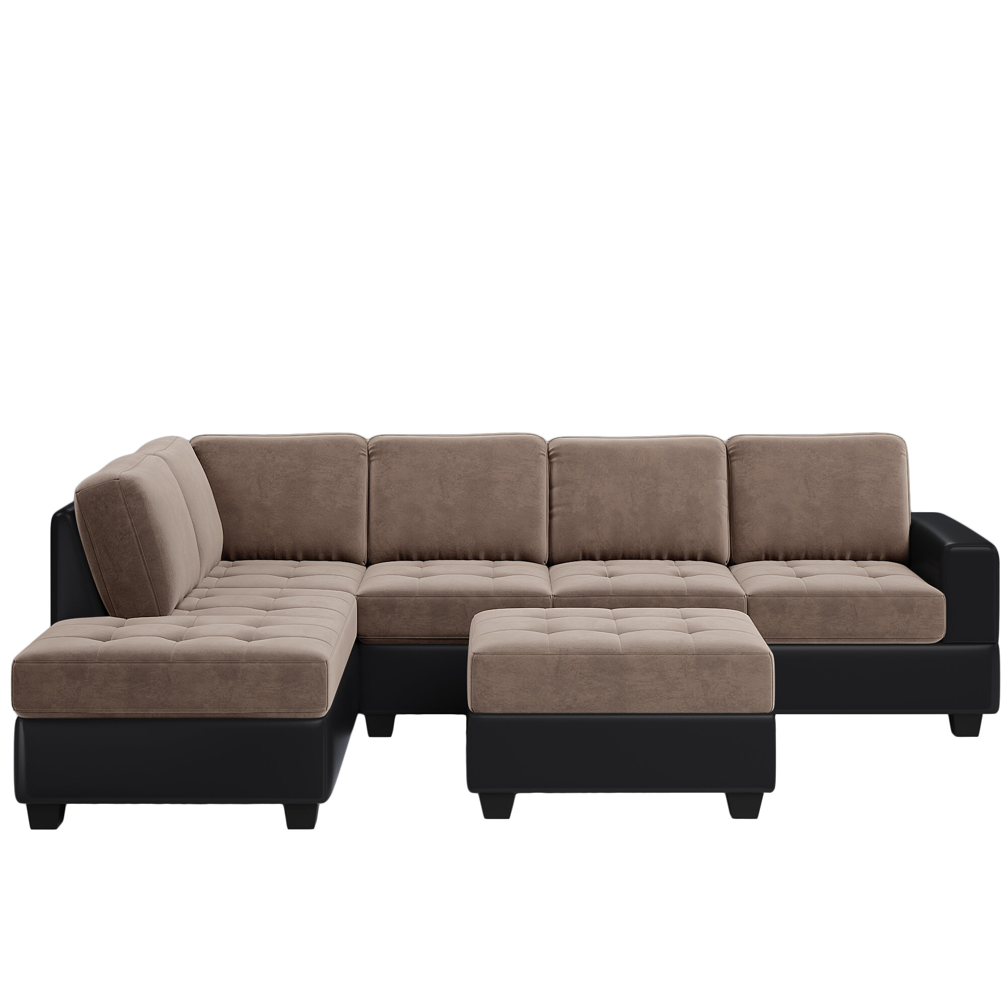L-Shaped Couch Sofa with Reversible Chaise Lounge Storage Ottoman and Cup Holders Furniture Set-Elegant Grey Modern Microfiber Sectional