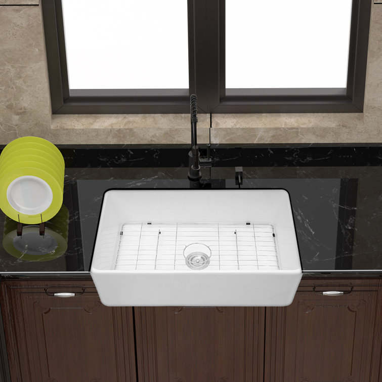Farmhouse Sink White -Sarlai 33 Inch Kitchen Sink Firelclay Ceramic  Porcelain