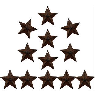 12" Rustic Burlap Americana Tin Metal Hanging Star 