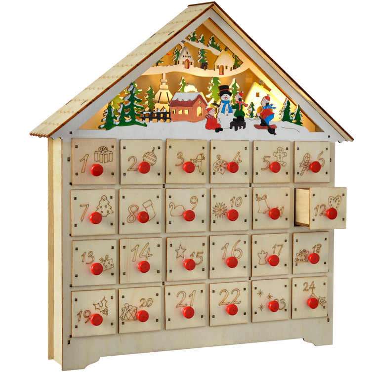 The Seasonal Aisle 36cm Pre Lit Advent Calendar with Christmas 24 Pull