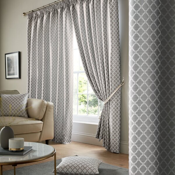 Pair Fully Lined Pencil Pleat Luxury Jacquard Ready-Made Virginia Curtain 