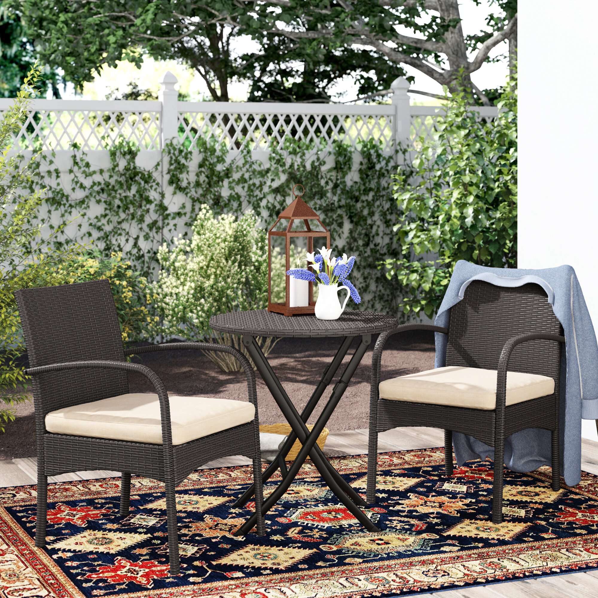 outdoor 3 piece bistro set with cushions