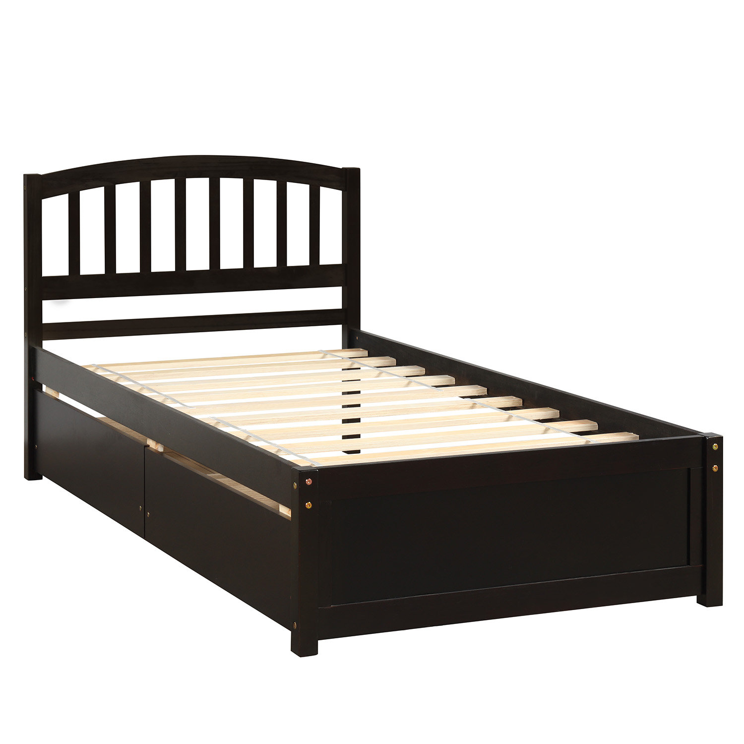 Wood platform bed with two drawers Twin//Full Size Bed Frame With Headboard White