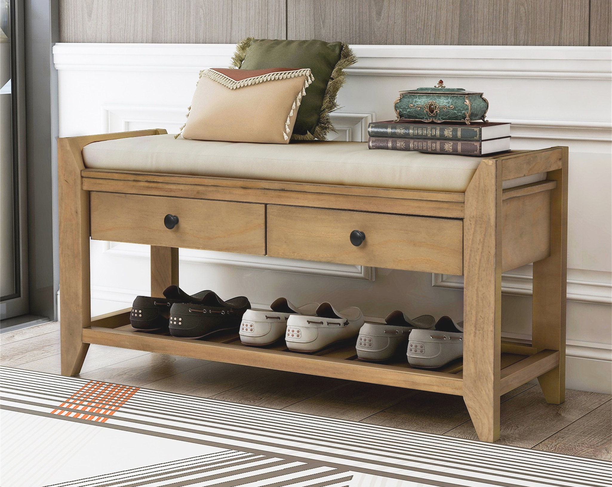 Red Barrel Studio® Solid Wood Drawers Storage Bench Wayfair