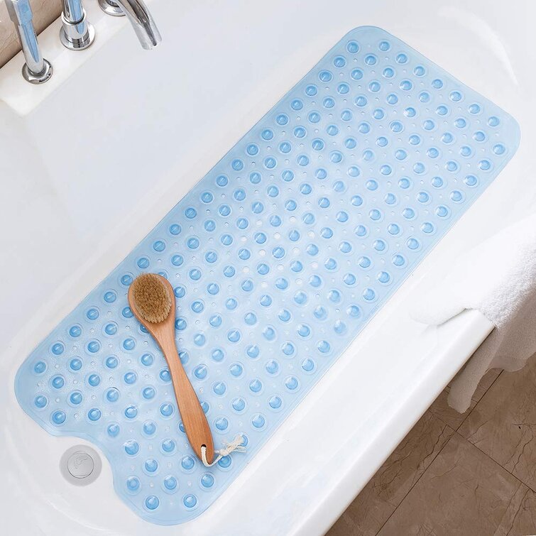 Extra Long Anti-Slip Washable Anti-Bacterial Shower Bathtub Mat Blue/Transparent 