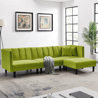 Corrigan Studio Dhruv 106 7 Velvet Reversible Sleeper Sofa Chaise With Ottoman Wayfair