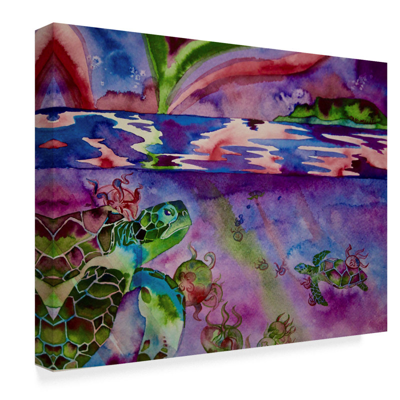 East Urban Home Sea Turtles In Northern Lights Acrylic Painting
