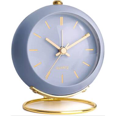 Quiet-ticking Clock Table Bedside Desk Clock Analog Vintage Iron Alarm Clock 