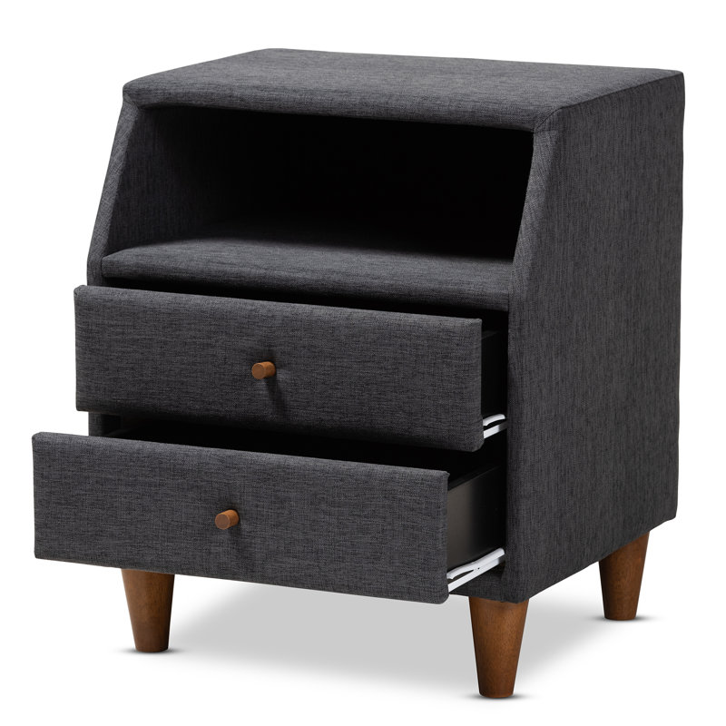 Brayden Studio Binion Fabric Upholstered 2 Drawer Nightstand Wayfair